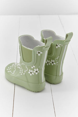 Spring Green Floral Short Colour-Changing Kids Wellies: UK6
