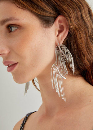 LONG SILVER EARRINGS W/ FRINGES - N58: One size
