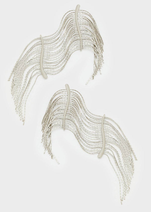 LONG SILVER EARRINGS W/ FRINGES - N58: One size