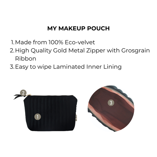 Best Makeup Bag – Quilted Eco Velvet – Black
