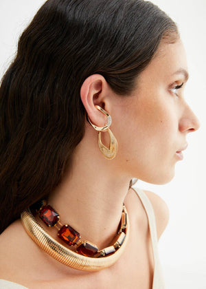 GOLD OVAL EARCUFFS WITH STONES