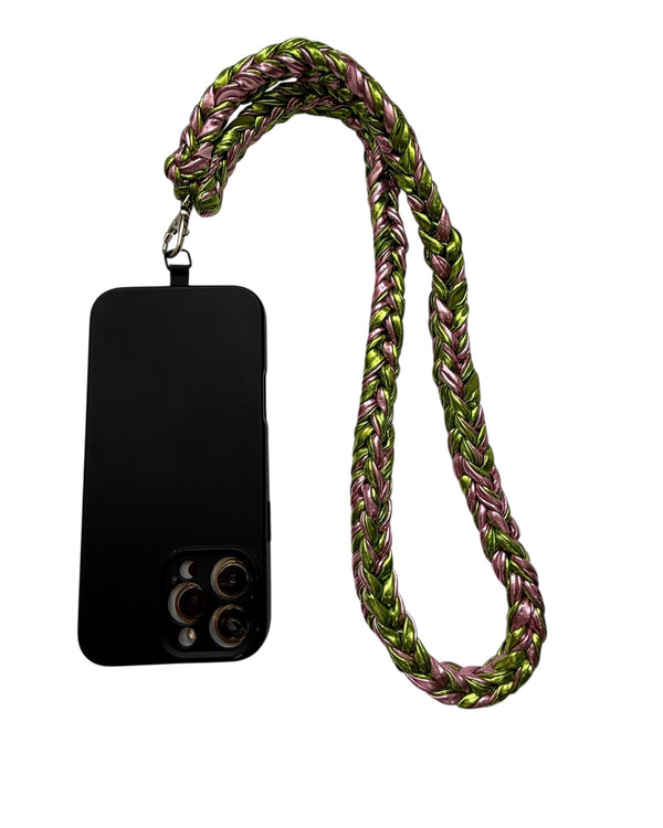 PHONE STRAP - GREEN & PINK MIX - LONG