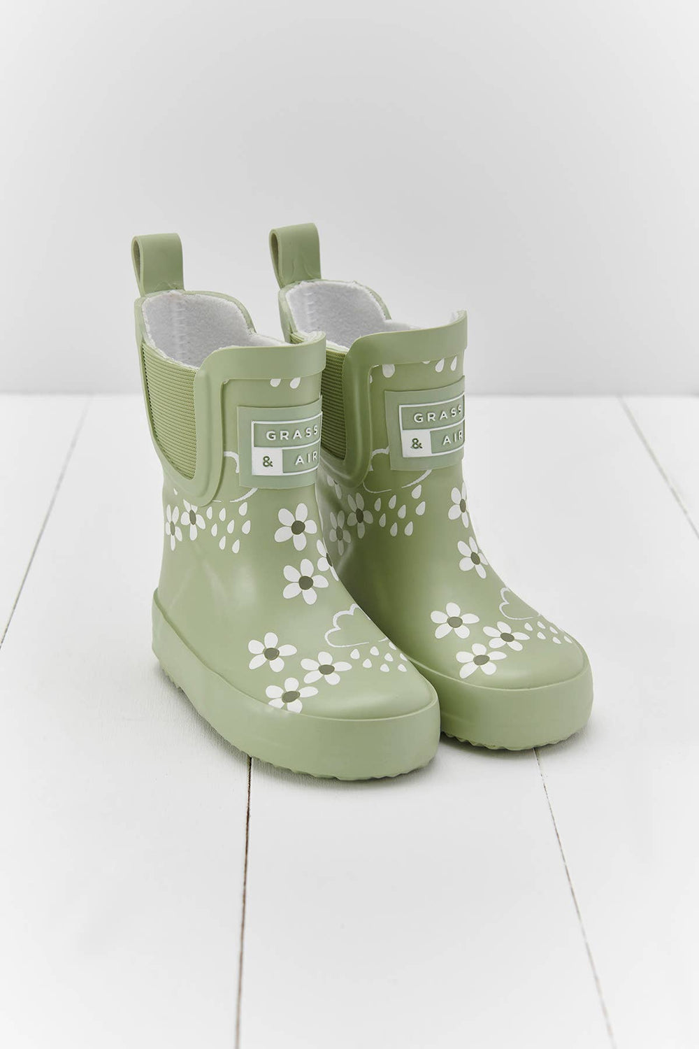 Spring Green Floral Short Colour-Changing Kids Wellies: UK6