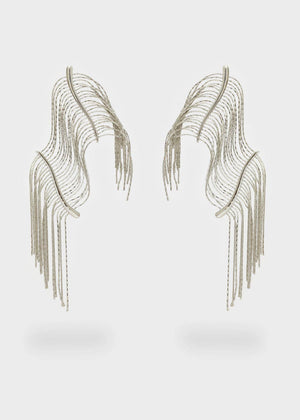 LONG SILVER EARRINGS W/ FRINGES - N58: One size