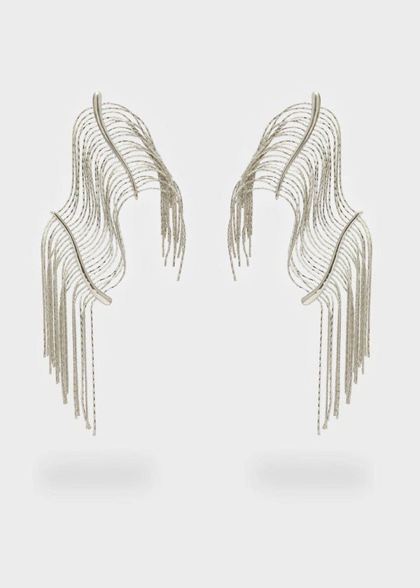 LONG SILVER EARRINGS W/ FRINGES - N58: One size