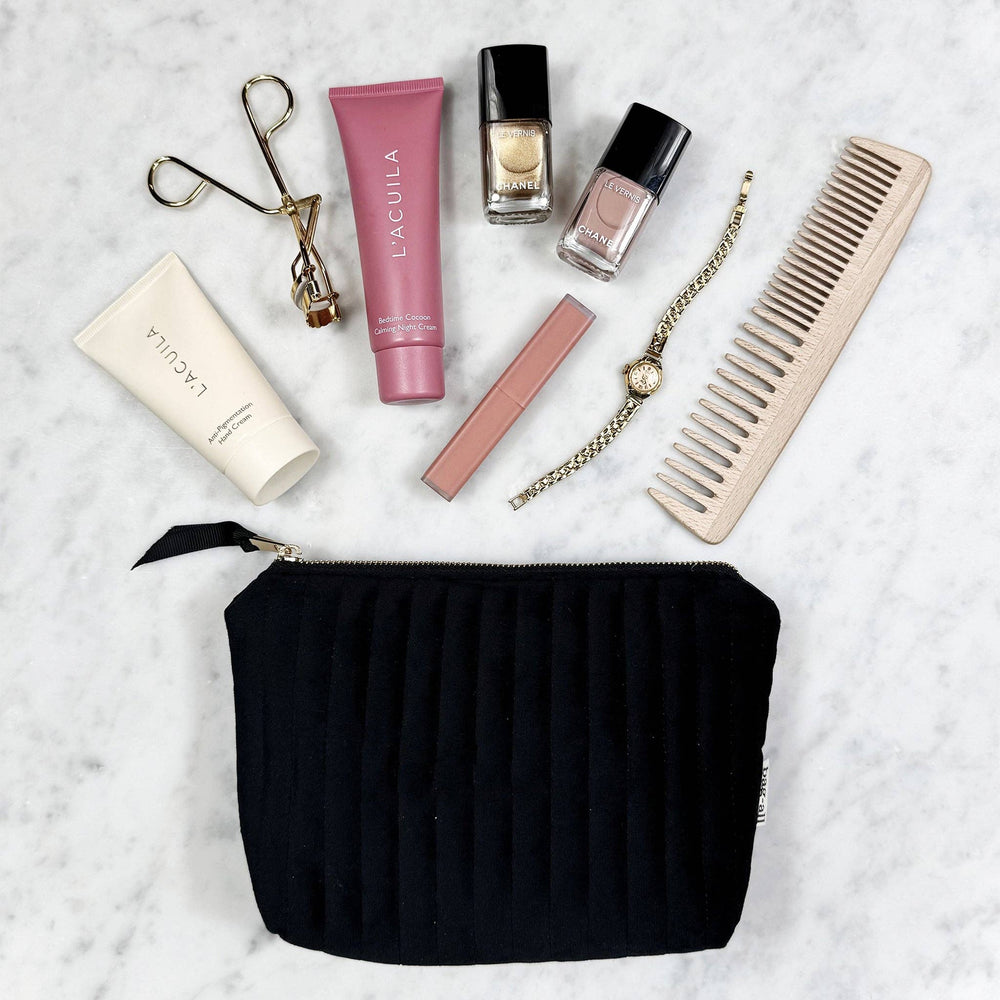 Best Makeup Bag – Quilted Eco Velvet – Black