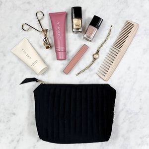 Best Makeup Bag – Quilted Eco Velvet – Black
