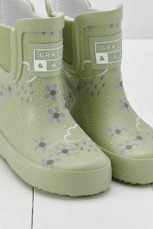 Spring Green Floral Short Colour-Changing Kids Wellies: UK6