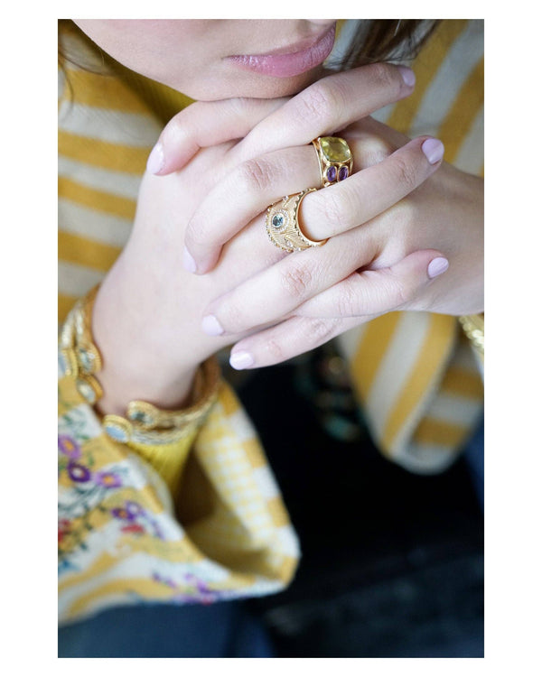 LIDIA RING GOLD GREEN AMETHYST