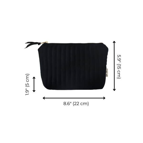 Best Makeup Bag – Quilted Eco Velvet – Black