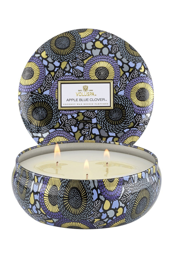 APPLE BLUE CLOVER - 3 WICK TIN CANDLE